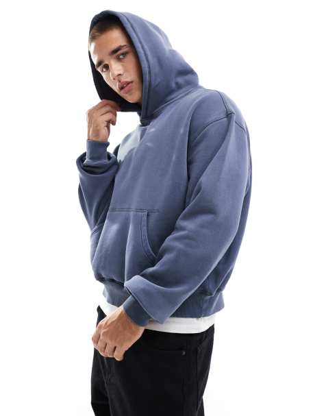 Cotton On – Hochwertiger Kapuzenpullover in gedecktem Jeansblau mit kurzem Schnitt - view 1