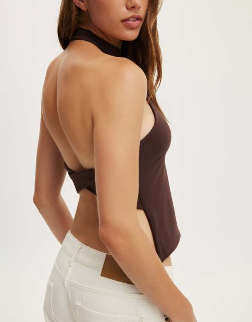 Cotton On Hold me halter twist back in brown, 3 of 4