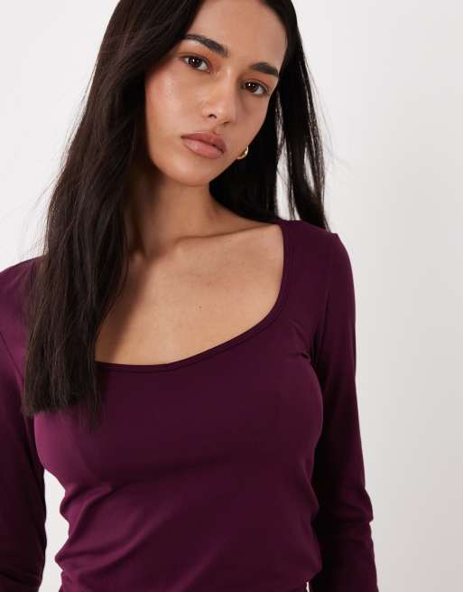 Cotton On – Hold Me – Jagodowy top z długimi rękawami, 2 z 4