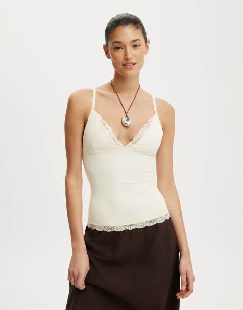 Cotton On Hold me lace trim cami in beige - view 1