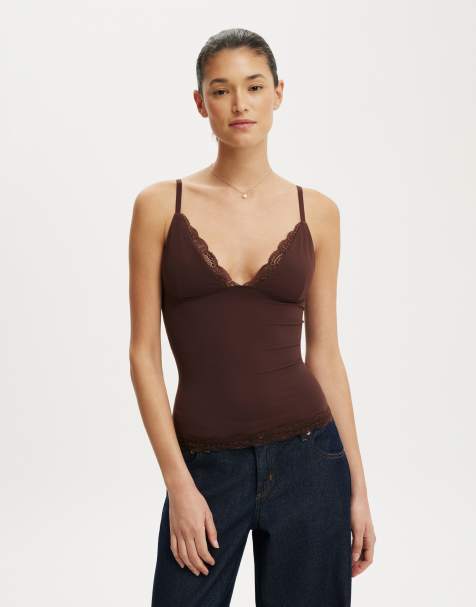 Cotton On Hold me lace trim cami in brown - view 1