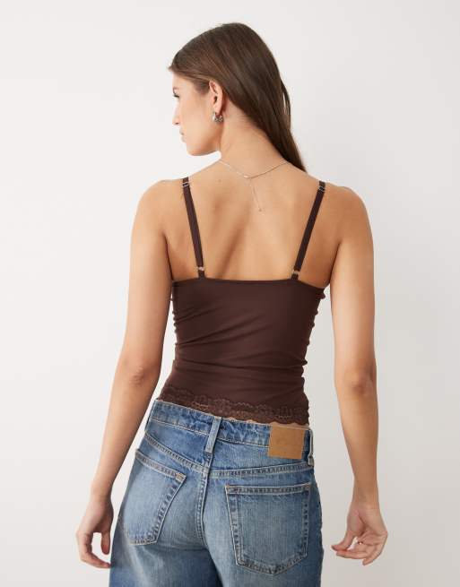 Cotton On hold me lace trim cami in dark oak, 4 of 4