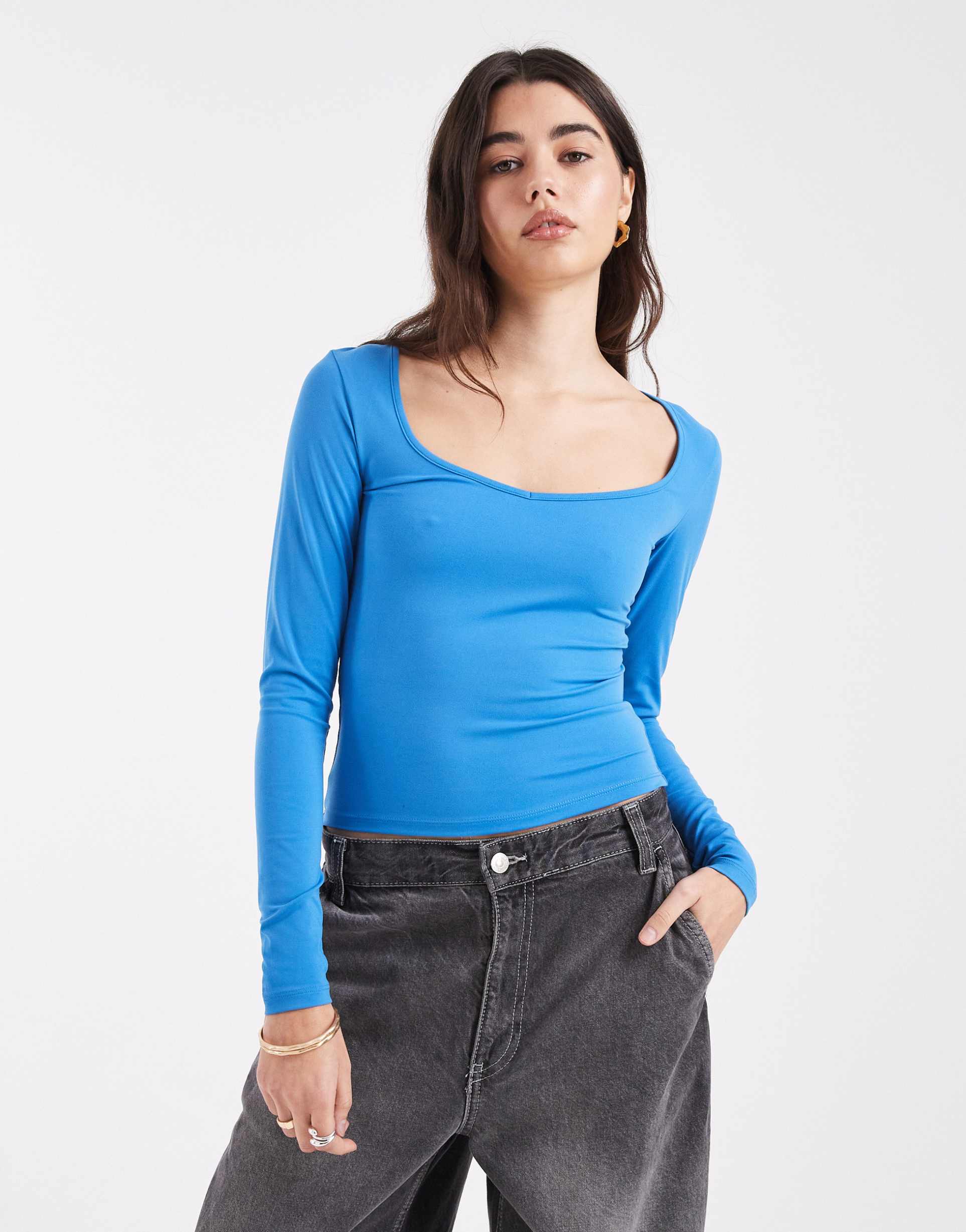 cotton on hold me long sleeve top in lapis lazuri