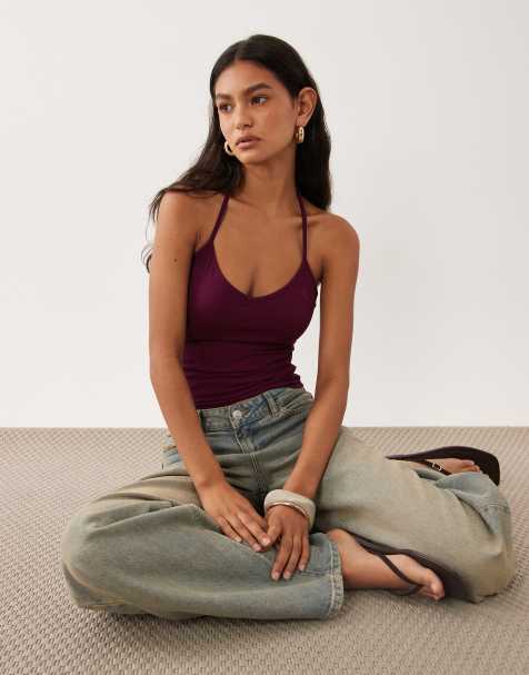 Cotton On hold me scoop halter neck top in blackberry belle - view 1