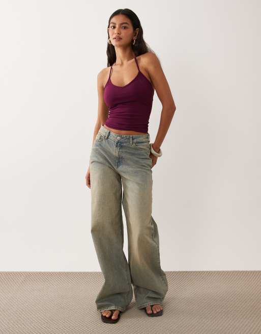 Cotton On hold me scoop halter neck top in blackberry belle, 2 of 4
