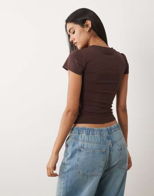 Cotton On Hold Me short sleeve crew neck top in dark oak , 4 of 4