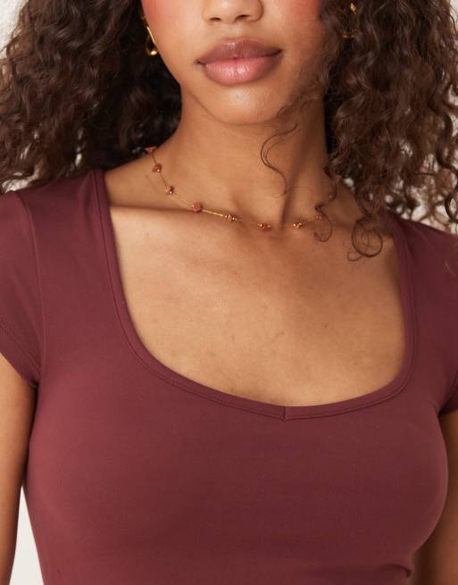 Cotton On Hold Me short sleeve top in burgundy, 2 of 4