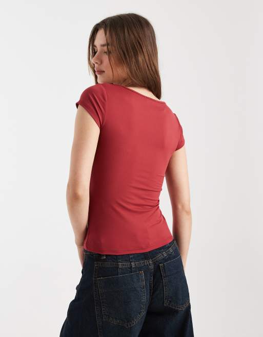 Cotton On hold me short sleeve top in cranberry cider, 4 of 4