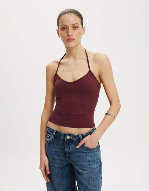 Cotton On Hold me tie halter in burgundy, 2 of 4