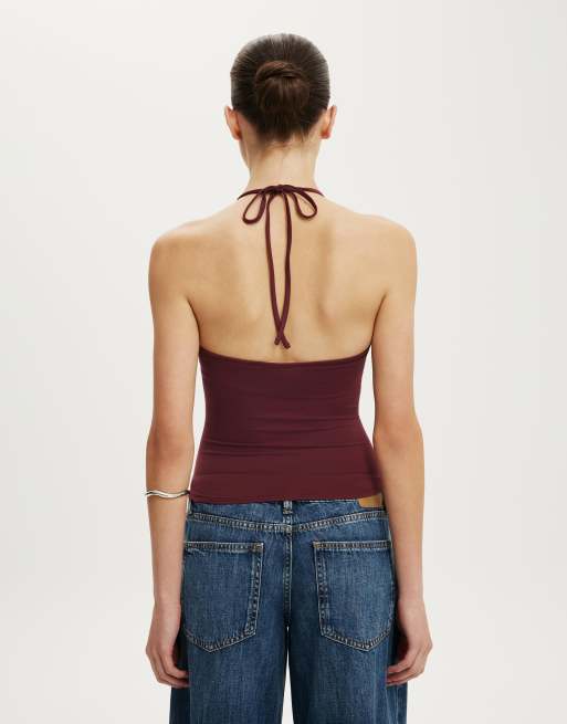 Cotton On Hold me tie halter in burgundy, 4 of 4