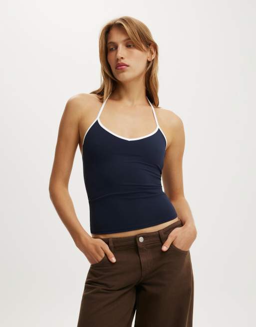 Cotton On Hold me tie halter in navy, 2 of 4