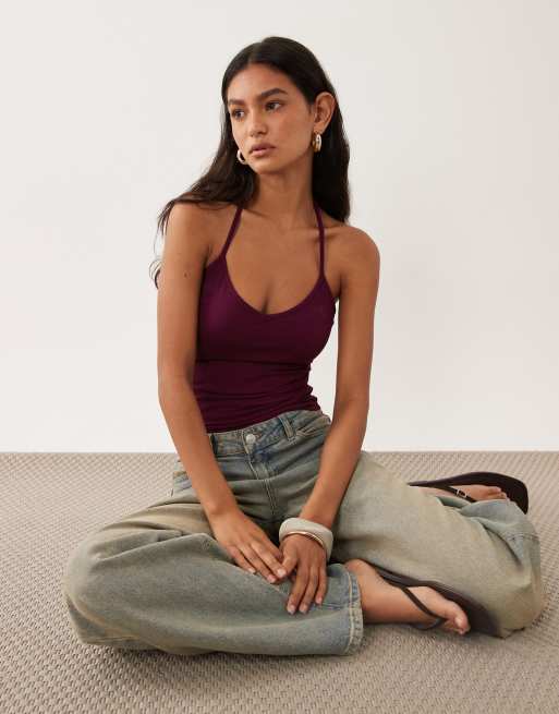 Cotton On - Hold Me - Top allacciato al collo con scollo a barchetta color mora
