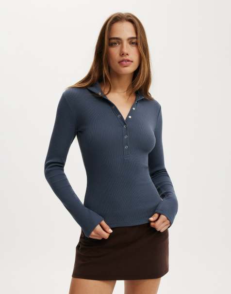 Cotton On Hooded blake henley long sleeve in navy - view 1