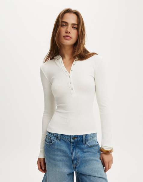 Cotton On Hooded blake henley long sleeve in white - view 1