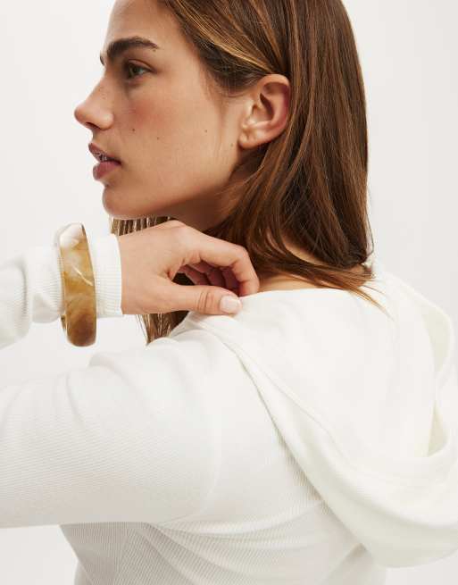 Cotton On Hooded blake henley long sleeve in white, 3 of 4