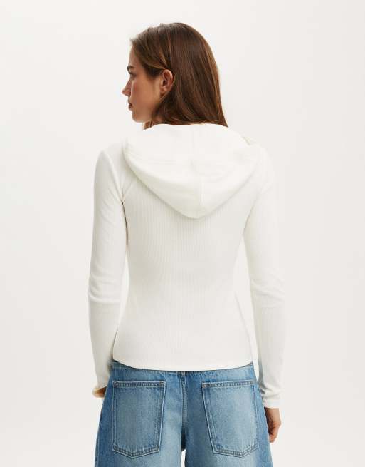 Cotton On Hooded blake henley long sleeve in white, 4 of 4