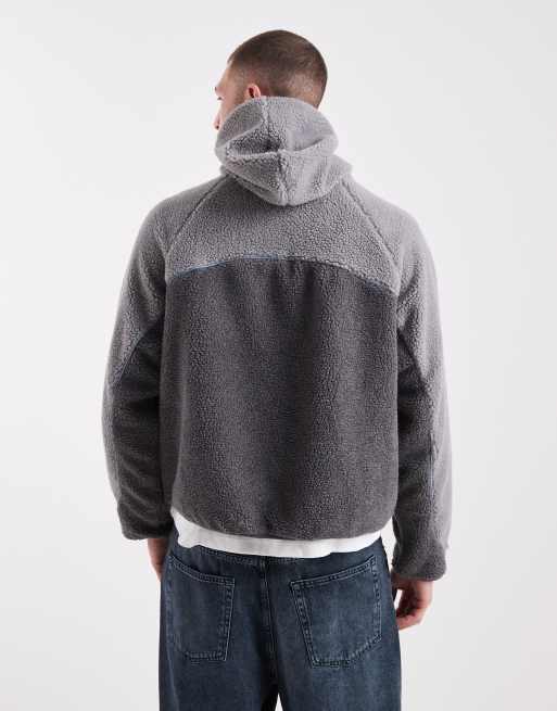 Cotton On hooded teddy panelled jacket in grey, 3 of 5