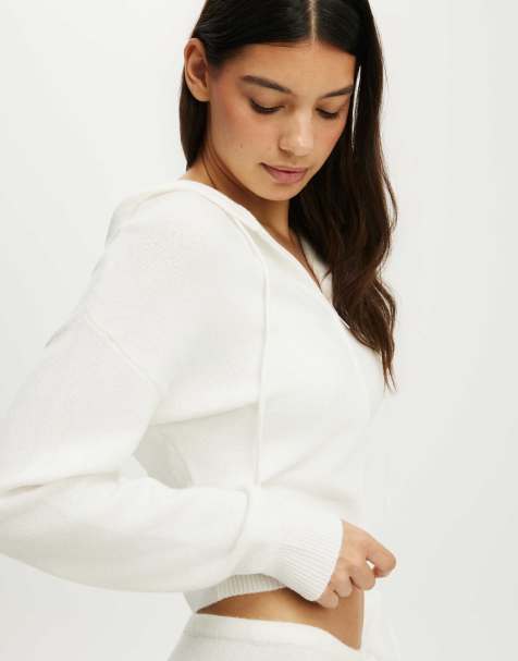 Cotton On Hooded zip up knit cardi in cloud dancer - view 1