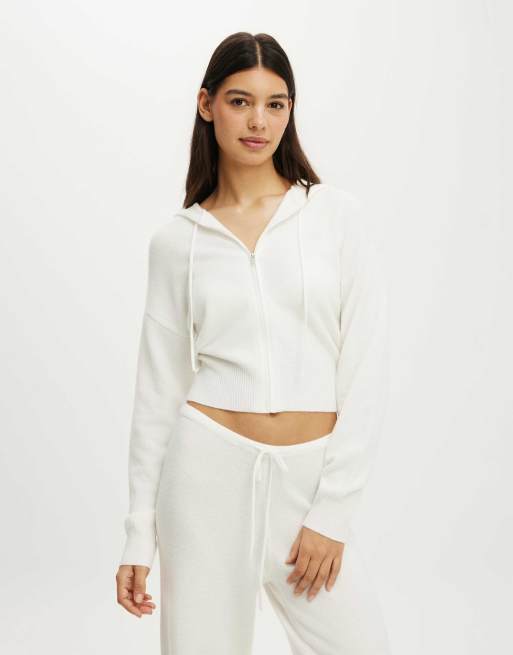 Cotton On Hooded zip up knit cardi in cloud dancer, 2 of 4