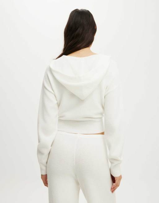Cotton On Hooded zip up knit cardi in cloud dancer, 4 of 4