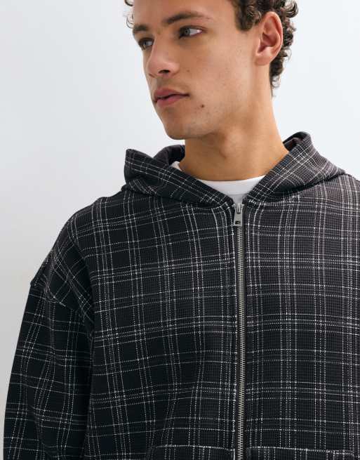 Cotton On hoodie met ritssluiting met zwartbruine ruit, 4 van 5