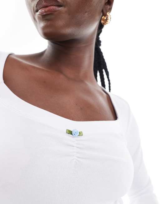 Cotton On - Hvid croptop med firkantet hals og lange ærmer, 2 af 4