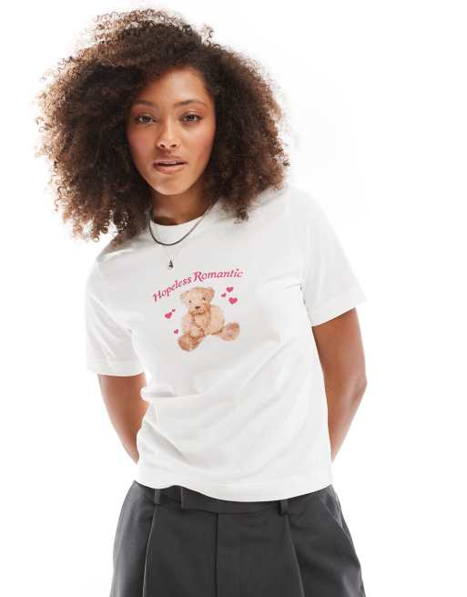 Cotton On - Hvid og klassisk T-shirt med bamsegrafik