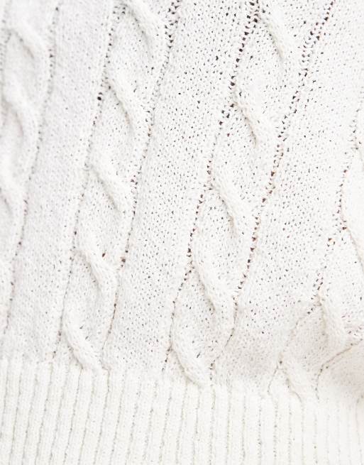 Cotton On - Hvid pullover i kabelstrik i bomuld med cropped snit og V-hals, 3 af 4