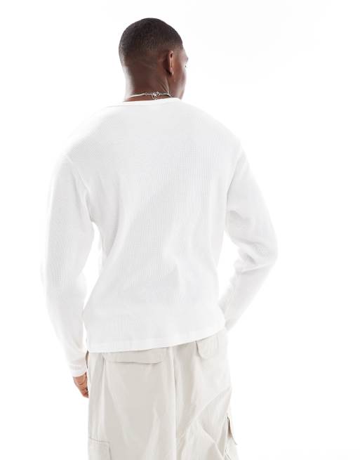 Cotton On - Hvid T-shirt med lange ærmer og vaffeltekstur , 3 af 4