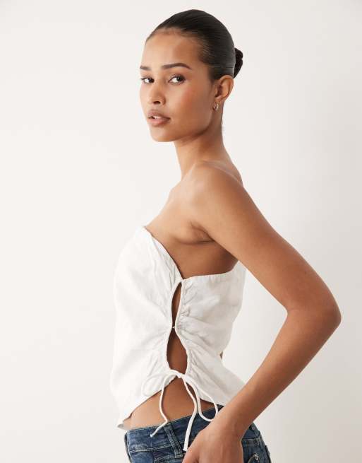 Cotton On - Hvid top med asymmetriske skuldre i hør, 3 af 4
