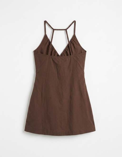 Cotton On isabelle wrap halter mini dress in rich mocha, 6 of 7