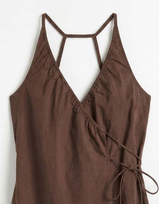 Cotton On isabelle wrap halter mini dress in rich mocha, 7 of 7