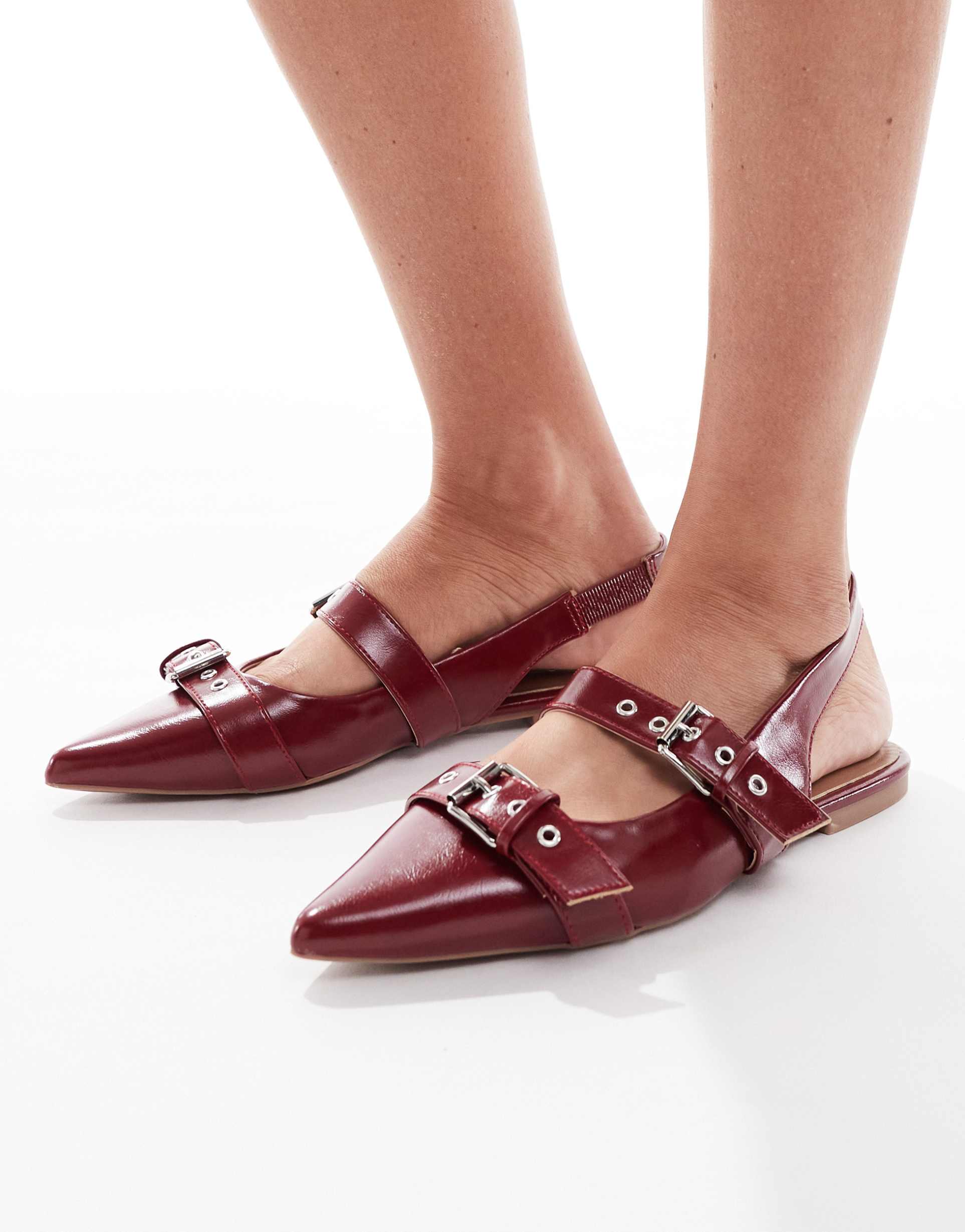 cotton on isla buckle slingback shoes in dark red