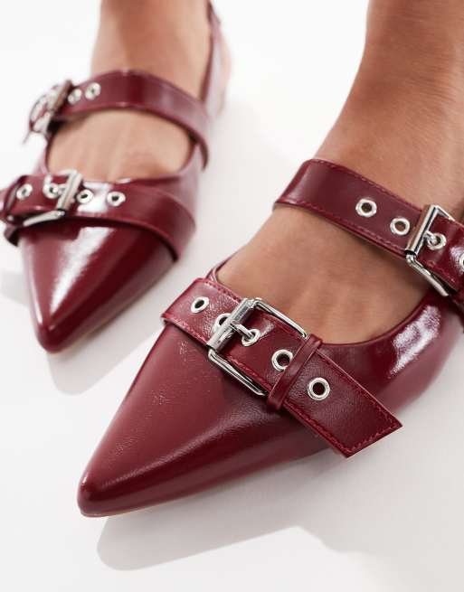Cotton On isla buckle slingback shoes in dark red