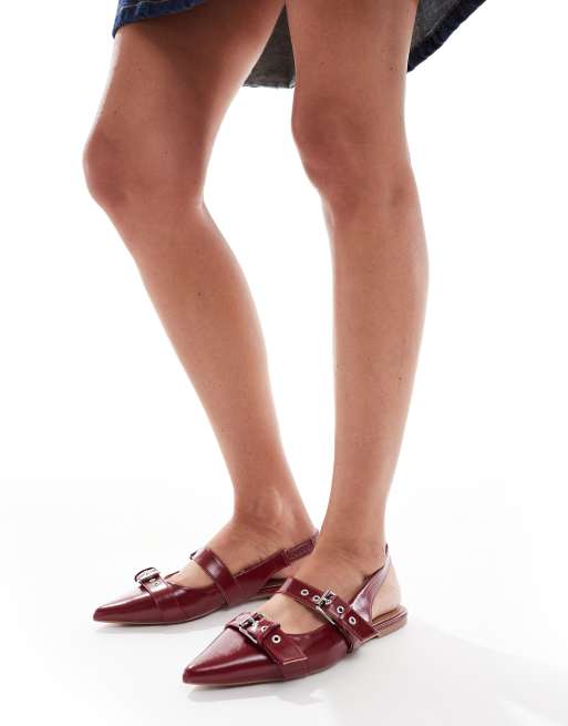 Cotton On isla buckle slingback shoes in dark red, 3 of 4