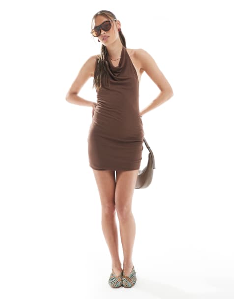 Cotton On – Isla – Chokladbrun miniklänning med draperad ringning - view 1