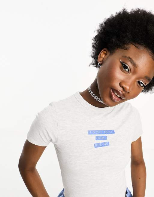 Cotton On – It's All About Me – Longline-T-Shirt in grau meliert 