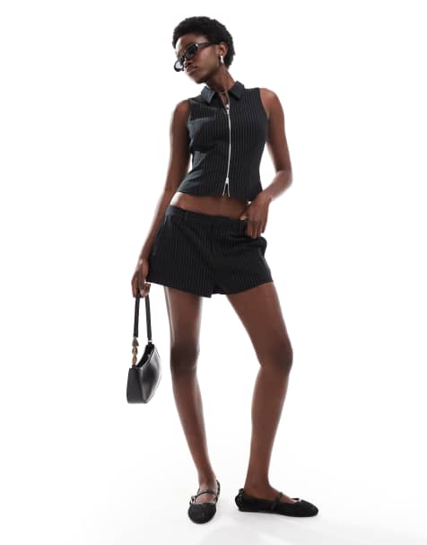 Cotton On - Izzy - Micro shorts in zwarte krijtstreep, deel van co-ord set - view 1