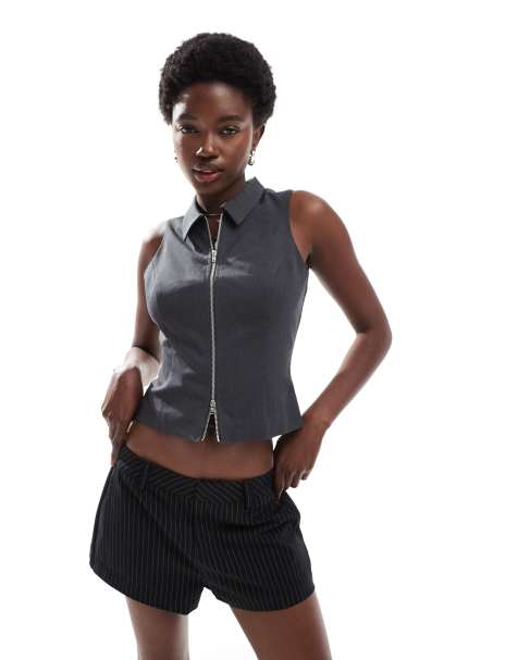Cotton On izzy zip through vest in charcoal - view 1