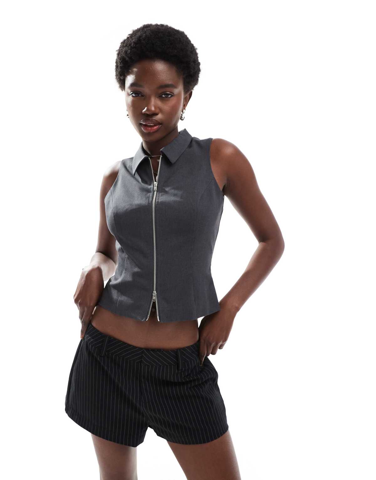 Cotton On izzy zip through vest in charcoal