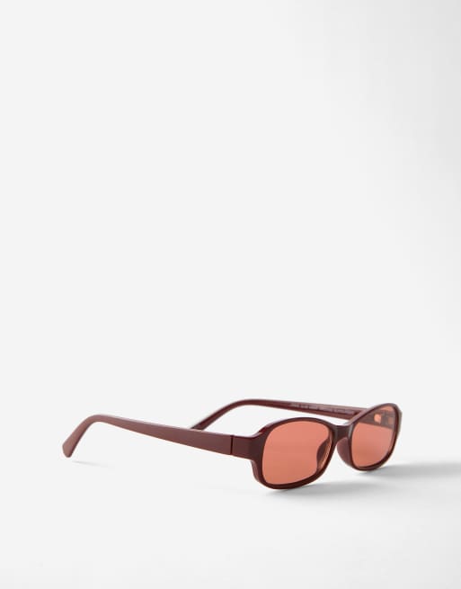 Cotton On Jamie slim wrap around sunglasses in burgundy, 3 of 3