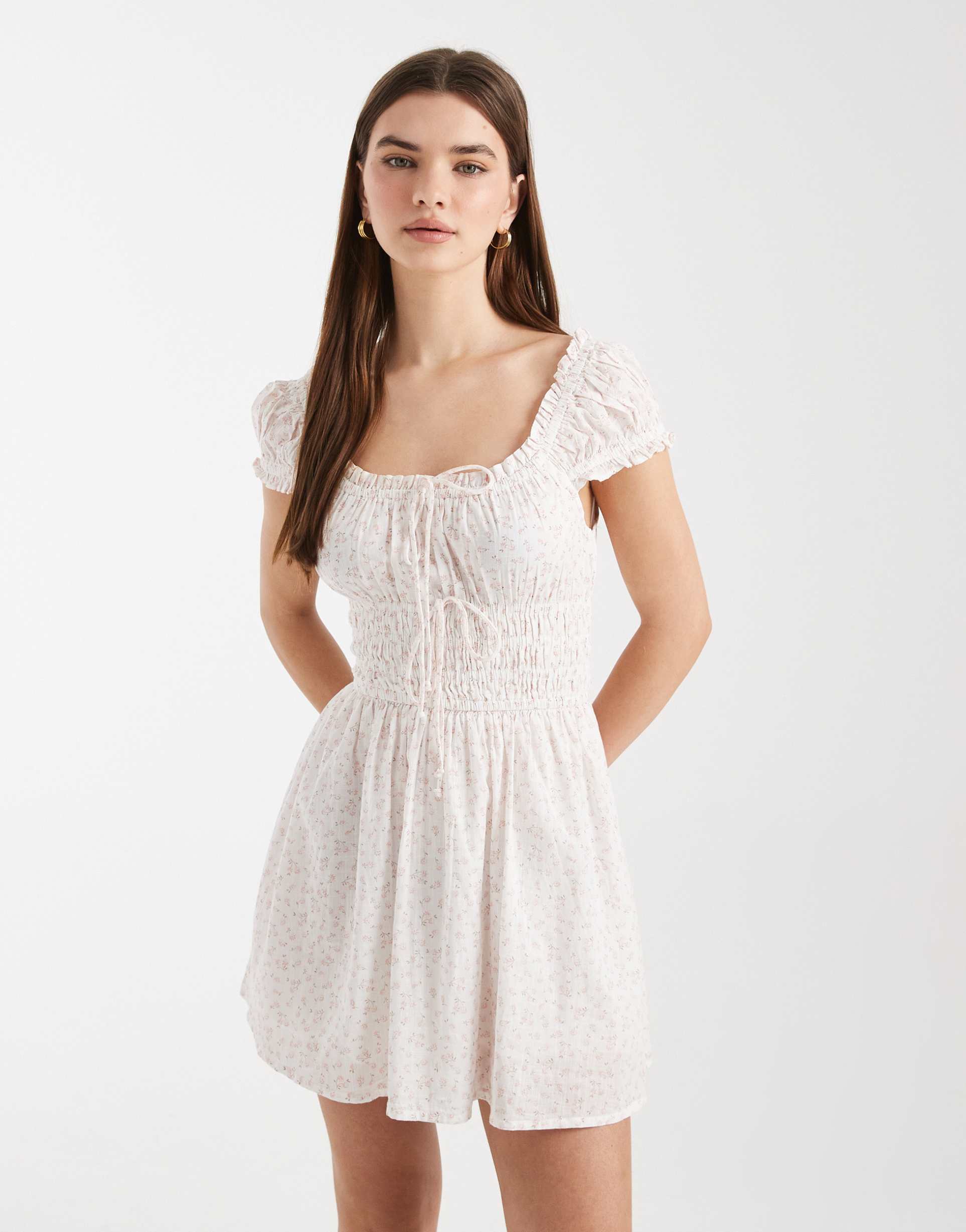 cotton on jasmine short sleeve mini dress in kristen daisy peach