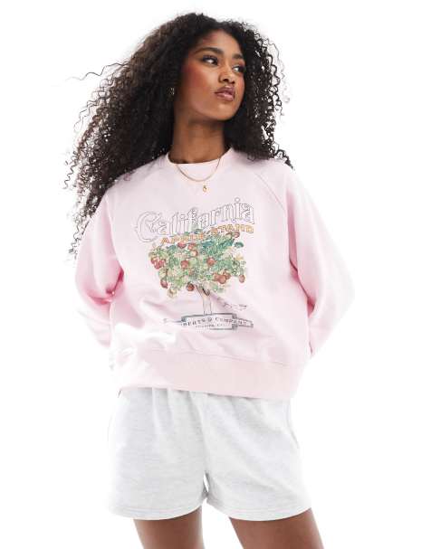Cotton On farmer market graphic crew neck sweater in babydoll pink