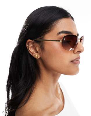 Cotton:On Cotton On jay rimless sunglasses in gold and brown-Multi