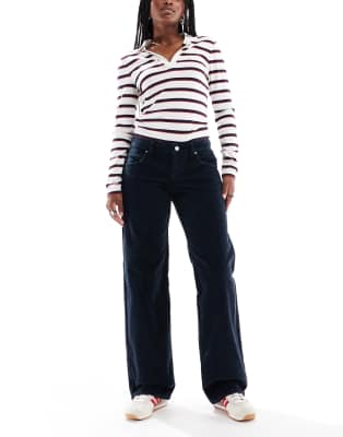 Jean droit taille basse en velours côtelé - Bleu marine 12
