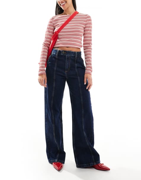Cotton On - Jeans a fondo ampio lavaggio blu rinse con cuciture a vista - view 1