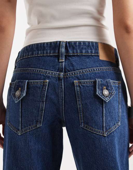 Cotton On - Jeans dritti a vita bassa blu gemelli con tasca, 4 di 5