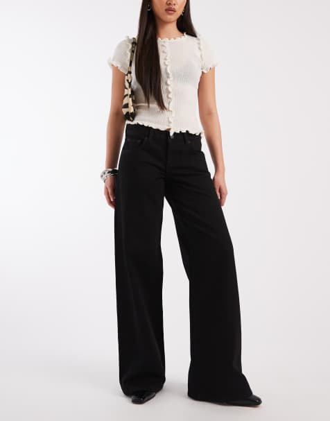 Cotton On – Jeans in Aquarius-Schwarz mit niedrigem Bund und weitem Schnitt - view 1