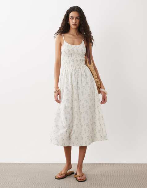 Cotton On - Jenna - Gesmokte midi jurk met fijne print in crème - view 1