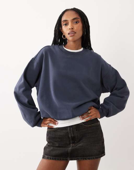 Cotton On - jersey de cuello redondo boxy en azul marino oscuro, 3 de 4